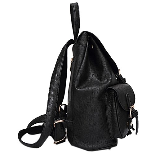 Kleiner Rucksack, Coofit Damen Rucksack Leder Schwarz Daypack Rucksack Schulrucksäcke Schulranzen - 6