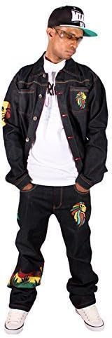 Mens Boys Rasta One Love Star Hip Hop Denim Set Jeans Time is G Nappy