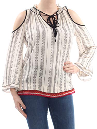 Jessica Simpson Women's Juniors' Gloria Printed Cold-Shoulder Blouse (Parchment-Beautik, Medium)