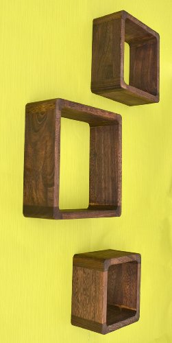 3er Set Lounge Cube Regal Landhaus Stil Wandregal Hängeregal Massivholz in Dunkelbraun - 5