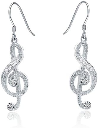 Starharvest Women's 925 Sterling Silver Cubic Zirconia Treble Clef Music Note Shape Drop Dangle Hook Earrings