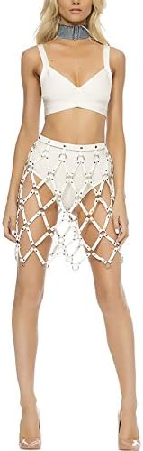 Tesnew Women's Adjustable Hollow Out Sexy Leather Short Weaved Skirts Fashion Body Harness (white)