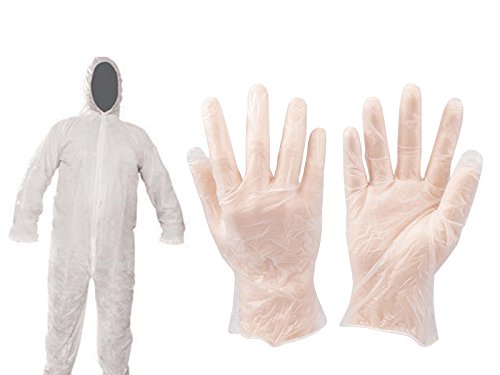 Schutz Kleidung Set 11-tlg 1x Anzug Overall + 10x Vinyl Einweg Handschuhe