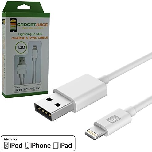 Juice Cables [Apple MFi Certified] Lightning to USB Cable Sync Charging Lead for iPhone 6S, iPhone 6S plus, iPhone 6, iPhone 6 plus, iPhone 7, iPhone 7 Plus, iPhone SE, iPhone 5, 5c, iPad Mini, iPad Mini 2 3 4, iPad Air, iPad Pro, iPad 4G, iPod Touch 5G, Nano 7G 1.2M / 4ft - White