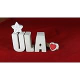 Beton, Steinguss Buchstaben 3 D Deko Schriftzug Namen ULA als Geschenk verpackt! Ein etwas ausgefallenes Geschenk zur Geburt, Taufe, Geburtstag oder auch zu anderen Anlässen.