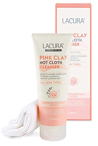 Lacura Pink Clay Hot Cloth Cleanser with Muslin Cloth | Removes Make Up | Gently Cleanses & Exfoliates | All Skin Types | 200ml