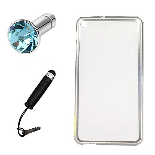 Lusee® Silikon TPU Hülle für Huawei MediaPad T1 T1-701u Schutzhülle Case Cover Protektiv Silicone Backcover + Gratis Touchpen Eingabestift sowie Staubschutz halb transparent weiß