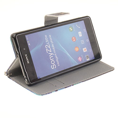 Sony Xperia Z2 Hülle,Sony Xperia Z2 Leder Brieftasche Hülle im BookStyle,SainCat PU Leder Wallet Case Lederhülle Folio Schutzhülle Ledertasche Hülle Bumper Handytasche Skin Schale Soft Backcover Handy Tasche Flip Cover Buchstil Klapptasche in Lederoptik mit Standfunktion Karteneinschub und Magnetverschluß Etui Flip Case fürSony Xperia Z2 (Malerei Owl) - 5