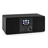COMPACTA Y FÁCIL DE USAR: Debido a sus prácticas dimensiones, la radio WLAN Auna Connect 120 se puede colocar en la mesilla de noche y en estanterías estrechas. Se puede operar muy cómodamente desde el sofá mediante el mando a distancia que incluye.