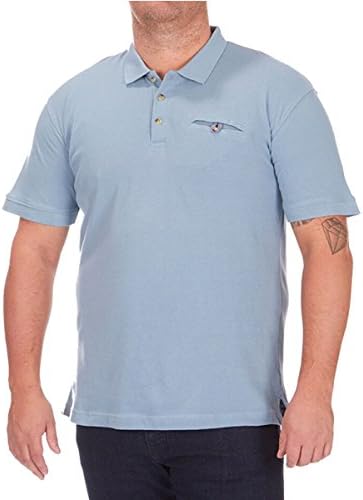 URBAN REVIVAL Mens Plain Pique Polo T Shirt Tee Holiday Top Chambray Trims Plus Sizes 3XL-5XL (4XL, Washed Blue)
