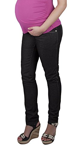 Mija - Pantalones vaqueros elegantes delgados Denim Maternidad 9044 (EU 44, Negro)