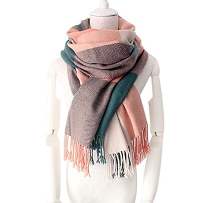 Chalier Écharpe Foulard Châle pour Femme Automne Hiver Chaude Douce Motif à Carreaux Surdimensionné avec Décoration Frange Simple Classique (200 * 60CM)