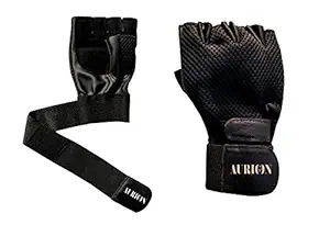 Aurion Sports / Gym Gloves, Full Palm Protection & Extra Grip & Anti-Slip Weight Lifting Gloves , Men & Women (Black)