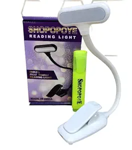 Shopopoye Book Reading Light Study Lamp With Clip Rechargeable With 9 Leds Bedside Night Reading Lamp Made Of Abs Plastic, 1.8 W Power (Premium White)Pack of 1