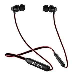 pTron Tangent Lite Bluetooth 5.0 Wireless Headphones with Hi-Fi Stereo Sound, 8Hrs Playtime, Lightweight Ergonomic Neckband, Sweat-Resistant Magnetic Earbuds, Voice Assistant & Mic - (Black & Red)