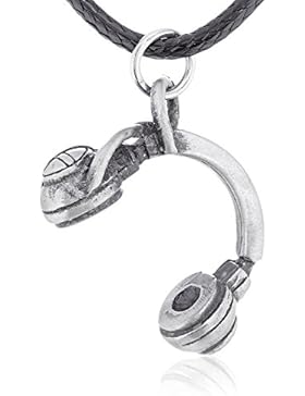 Llords Schmuck DJ Musik Kopfhörer Anhänger Halskette, feinster Zinn Metall Modeschmuck