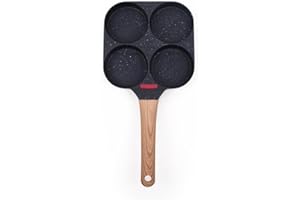 CÉCOA • Poêle 4 Cavités Antiadhésive en Fonte d’Aluminium • Tous Feux Dont Induction • Cuisson Rapide et Homogène pour Pancakes, Blinis, Œufs, Burgers • Indicateur de Chaleur • Manche Ergonomique