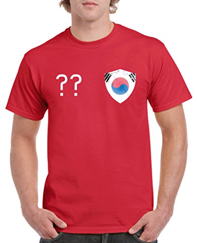 Comedy Shirts – Südkorea Trikot – Wappen: Klein – Wunsch – Herren T-Shirt – Rot / Weiss Gr. S