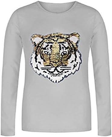 West Couture Girls Sequin Tiger Face 2 Way Brush Changing Sequins Long Sleeves 3-14Yrs (6145)