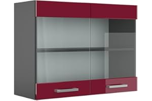 ‎VICCO VICCO R-Line kitchen cabinet wall cabinet kitchen unit base cabinet anthracite (Bordeaux high gloss, hanging glass cabinet, 80 cm)