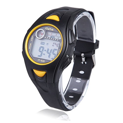 Kinder-Armbanduhr - iTaiTek Kinder Jungen Maedchen Schwimmen Sport Digital Armbanduhr IT-628 Wasserdicht (schwarz + gelb)