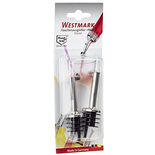Westmark 2 Spirituosen-Ausgießer für Flaschen, Mit Klappe und Luftröhrchen, Kunststoffkorken, Rostfreier Edelstahl, Inox-Standard, Schwarz/Verchromt, 45522280 - 2