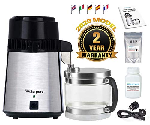 Make Water Pure Destilador de Agua, 100% Acero Inoxidable, Nuevo Modelo Deluxe 2019 Water Distiller
