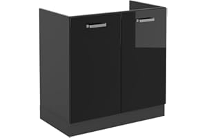 Vicco Sink base cabinet Raul, Black high gloss/Anthracite, 80 cm without worktop