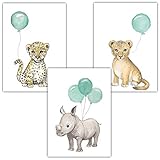 ✔ POSTER TIERE - Tolle Motive für Jungen und Mädchen: Waldtiere, Safari Tiere, Haustiere oder Dschungel Tiere mit Luftballon