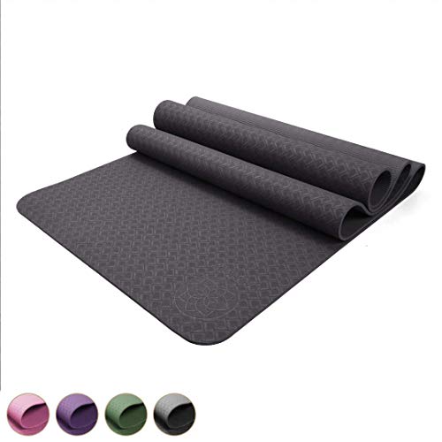 Yamkas Yogamatte TPE | rutschfest - Schadstofffrei | Yoga Matte für Fitness | Reise | Sport | Zuhause | 183 x 61 x 6mm | Schwarz