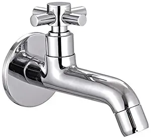 jagger Chrome Finish Laysan Corsa Full Brass Long Body Quarter Turn Taps with Foam Flow with Wall Flange and Teflon Tape for Bathroom, Kitchen