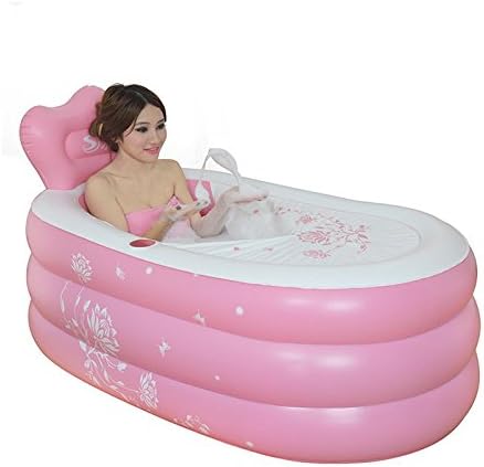 XIE PVC Sky blue inflatable bathtub warm pink adult folding bathtub , pink