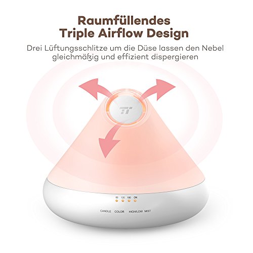 TaoTronics Aroma Diffuser 300ml mit Kerzenlicht Ätherisches Öl Diffuser Luftbefeuchter Triple Mist Outlet Design, 7 Farbewechsel, Touch Control, Timer - 2