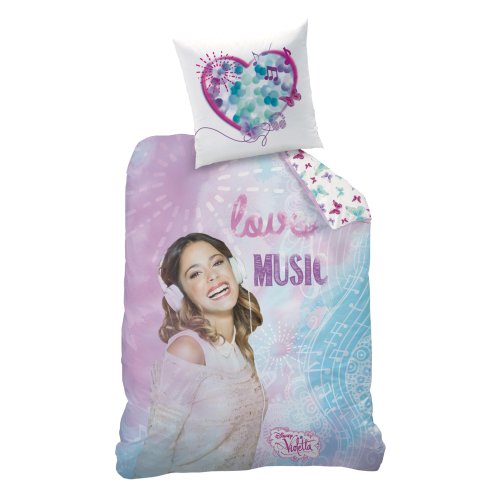 CTI 041944 Bettwäsche Disney Violetta Love, Baumwolle Linon, 135 x 200 und 80 x 80 cm