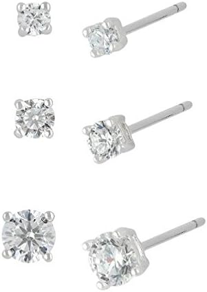 MTC JewellerySterling Silver and Cubic Zirconia Round Stud Earrings - 3 PAIR PACK