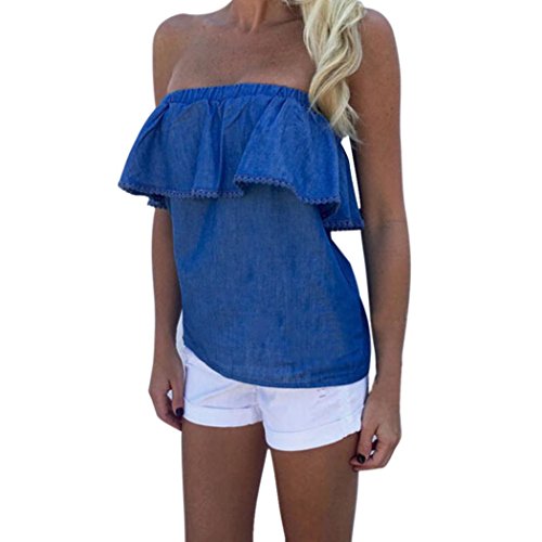 Preisvergleich Produktbild Internet Damen Ab Schulter Bluse Jeanshemd (M, blau)