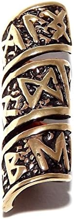 Viking Bronze Rune Beard Bead Ring (dreadlock hair)