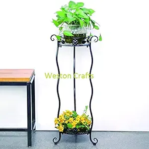 Weston Crafts Metal Plant Stand 2-Tiered Potted?Supports Floor Flower Pot Round Rack Display?Perfect for Home, Garden, Patio, Outdoor Indoor, Black