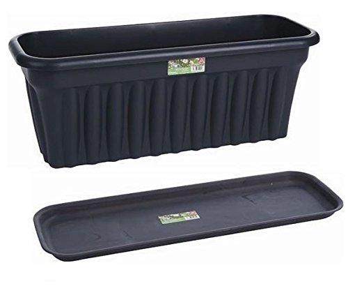 Preisvergleich Produktbild Wham 12046 + 12276 Balkonkasten 80 cm eckig mit Untersetzer GRAPHIT