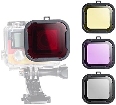 4 Pack Diving Lens Filters for GoPro Hero 4 3+, Williamcr Color Correction Compensation Filters for Underwater Video Photography Filming for Hero 4 3+ Sport Action Camera - Red Yellow Purple Grey