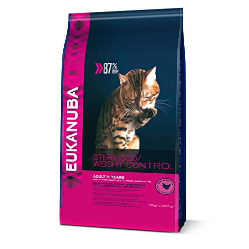 EUKANUBA - Croquettes pour Chat stérilisé ou en surpoids - Poulet - Croquettes recommandées par les vétérinaires - Alimentation 100% Complète et Equilibrée - Riche en Poulet - Sac refermable de 10kg