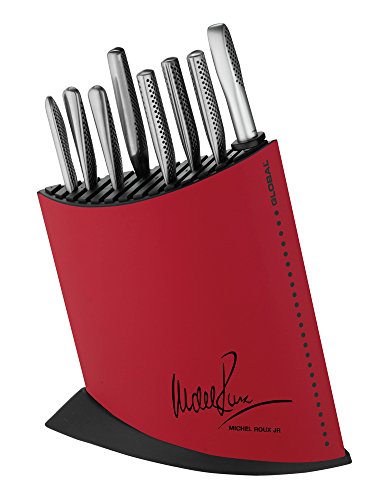 Global Knives, Set di 10 coltelli in Alluminio, con Base di Colore Rosso, 45 x 25 x 40 cm, Alluminio, Red Black, 45 x 25 x 40 cm