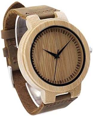 Custom Personalized Natural Bamboo Wooden Watch with Leather Strap Casual Watches for Groomsmen