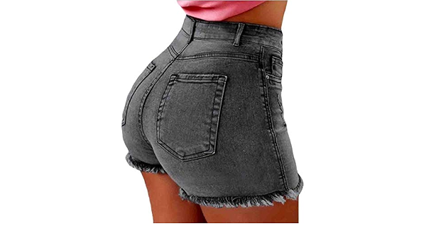BU2H - Pantaloncini da Donna in Denim a Vita Alta, scollati - Grigio -  XX-Large : Amazon.it: Abbigliamento