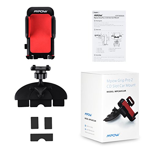 Mpow Porta Cellulare Universale da Auto per CD Slot con un Semplice Pressione, Supporto Cellulare Rotazione di 360 gradi per iPhone 7 / 7 plus / 6 / 6plus / 5S / 5 / 4S / 4, Samsung Galaxy S5 / S4, Samsung Galaxy Note 4/3/2, HTC One, Nexus 4, Lg Nexus 4, Nokia Lumia 920, Plus One, GPS, Radio FM, Lettori MP3, ed altri Smartphone - Roso