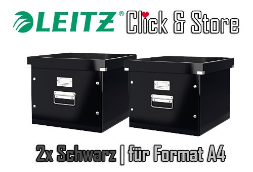 LEITZ Archiv-Hängeboxen "Click and Store" für ca. 50 A4 Hängeakten [schwarz/schwarz] | 2er Sparbundle