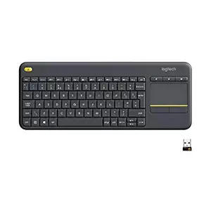 Logitech K400 Plus Wireless Livingroom Keyboard with Touchpad for Home Theatre PC Connected to TV, Customizable Multi-Media Keys, Windows, Android, Laptop- Black