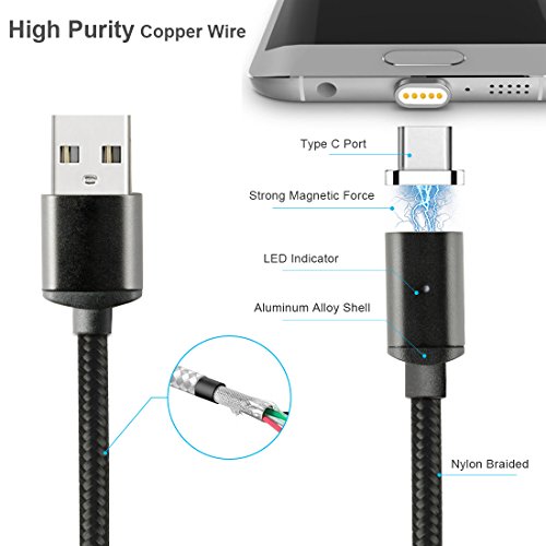 Lively Life Magnetic Type C Chargeur C  ble Sync Cordon de Charge avec 2 connecteurs pour Samsung  Huawei  Nouveau Macbook  HTC  Sony et Plus USB C p  riph  riques 3 3ft   1m  Noir 