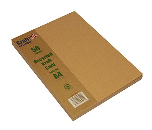 Craft UK 50 Hojas Tarjeta de Papel Kraft, Color marrón, tamaño A4, 280 g/m²