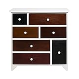 Rebecca Srl Kommode Schubladenschrank Schubladenkommode Sideboard 7 Schubladen Paulownienholz mehrfarbig Knöpfen Shabby Look Schlafzimmer Wohnräume (Code RE4336)